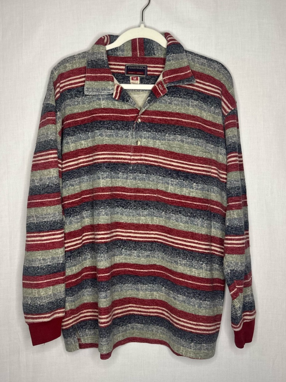 Firetrap Mens Y2K 90s‎ Flannel Long Sleeve Polo Sz M Striped Retro Grunge Indie